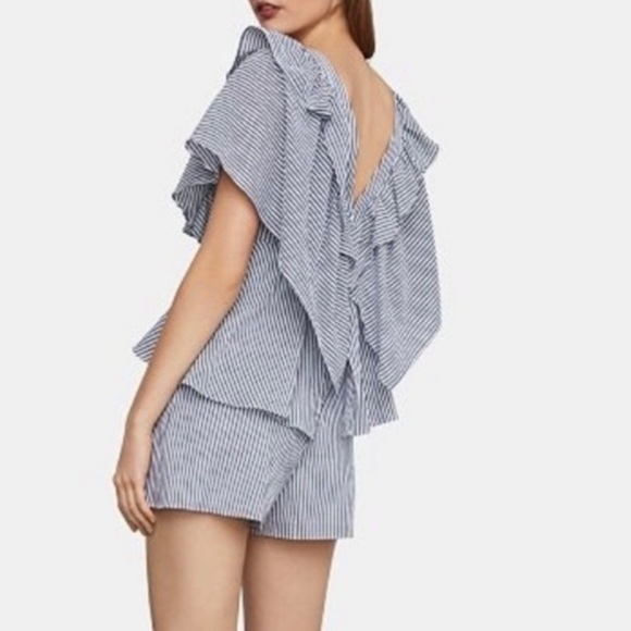 BCBG MaxAzria Flutter-Sleeve Romper Size XS White n Blue Striped - Picture 5 of 11